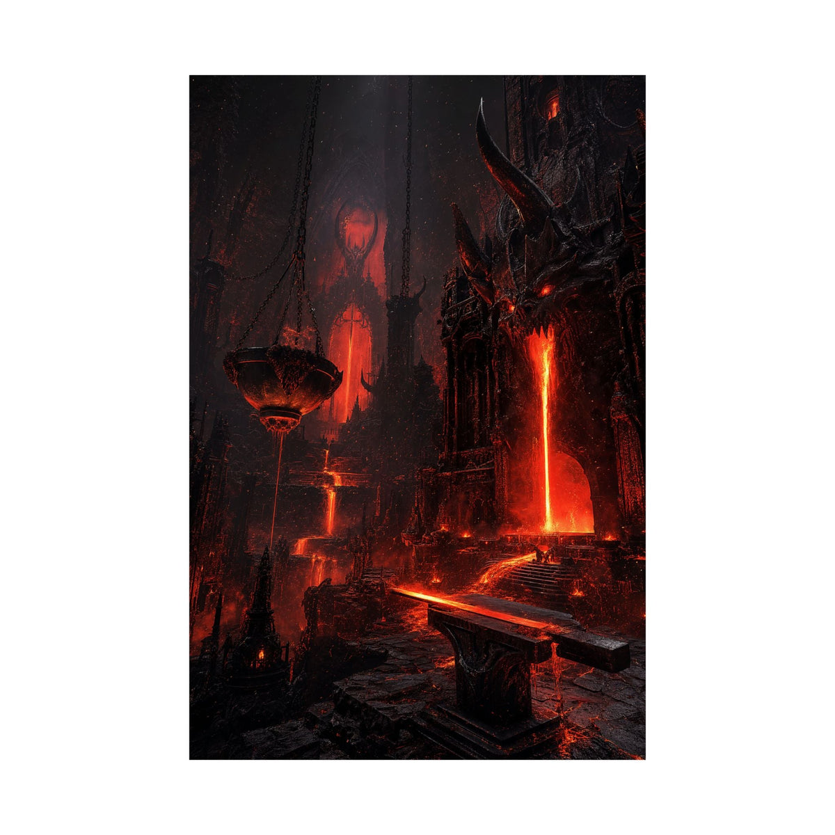 Demon Forge With Molten Metal - Dark Fantasy Art Print (Matte Poster) - Moikas
