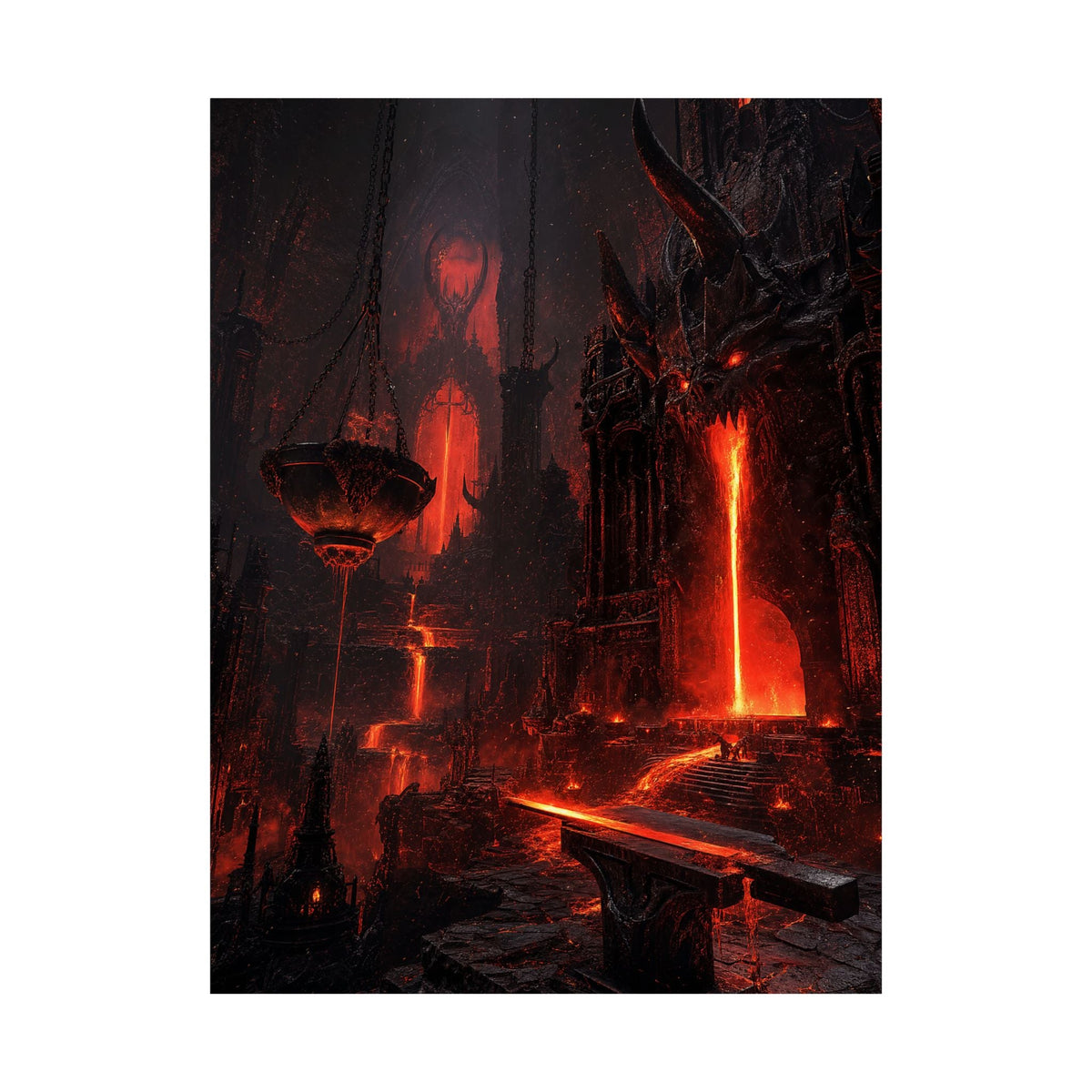 Demon Forge With Molten Metal - Dark Fantasy Art Print (Matte Poster) - Moikas