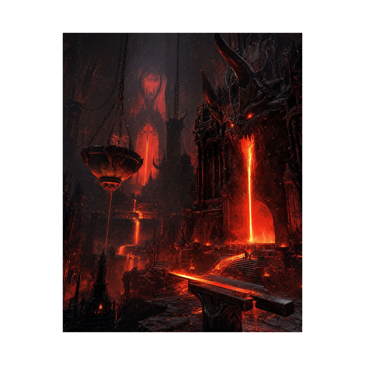 Demon Forge With Molten Metal - Dark Fantasy Art Print (Matte Poster) - Moikas