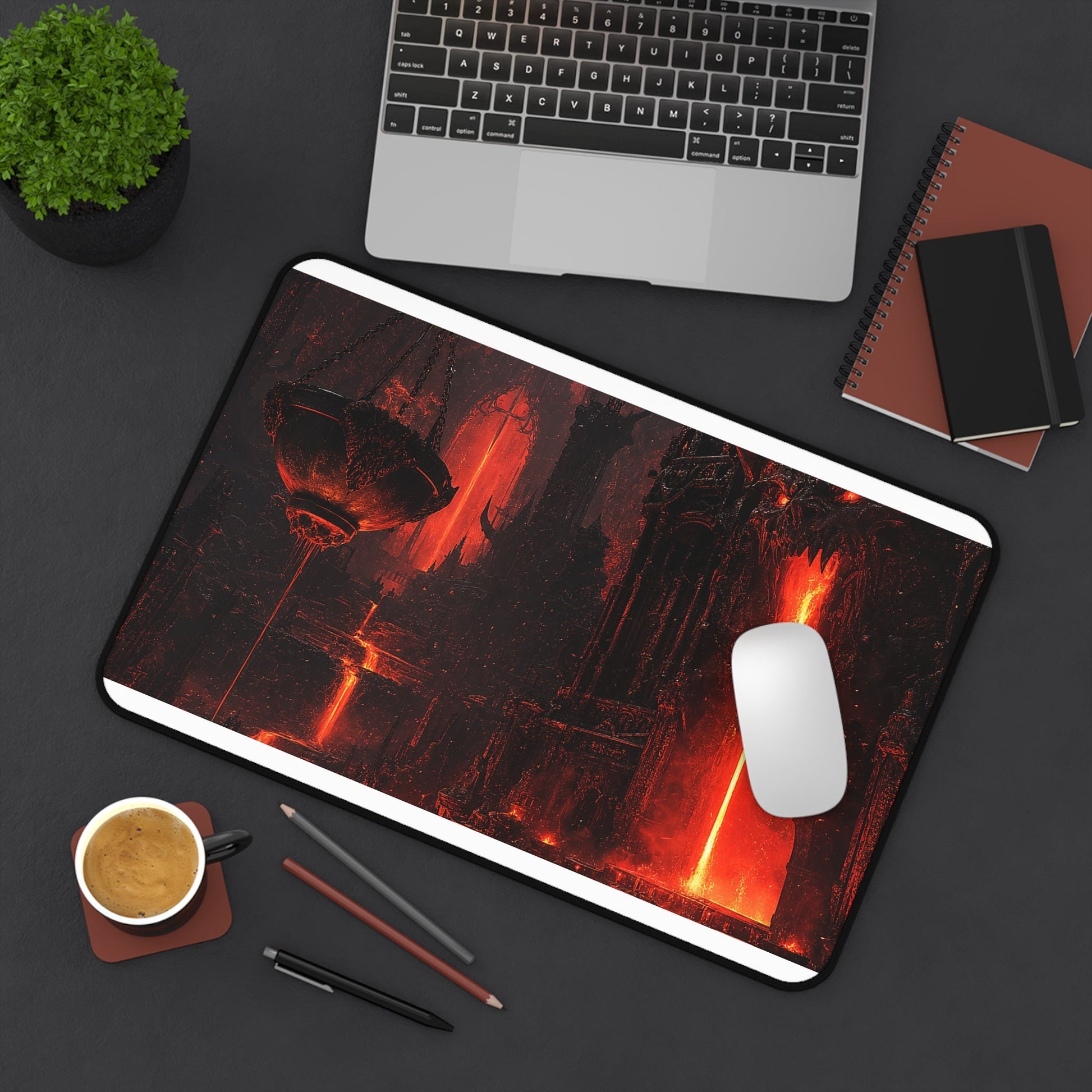 Demon Forge With Molten Metal - Dark Fantasy Gaming Desk Mat - Moikas