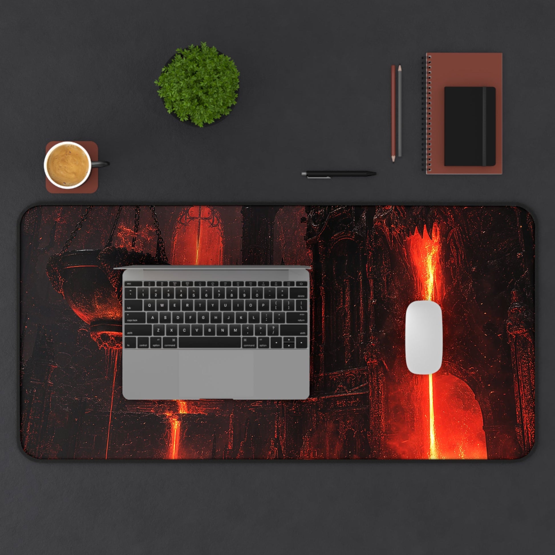 Demon Forge With Molten Metal - Dark Fantasy Gaming Desk Mat - Moikas
