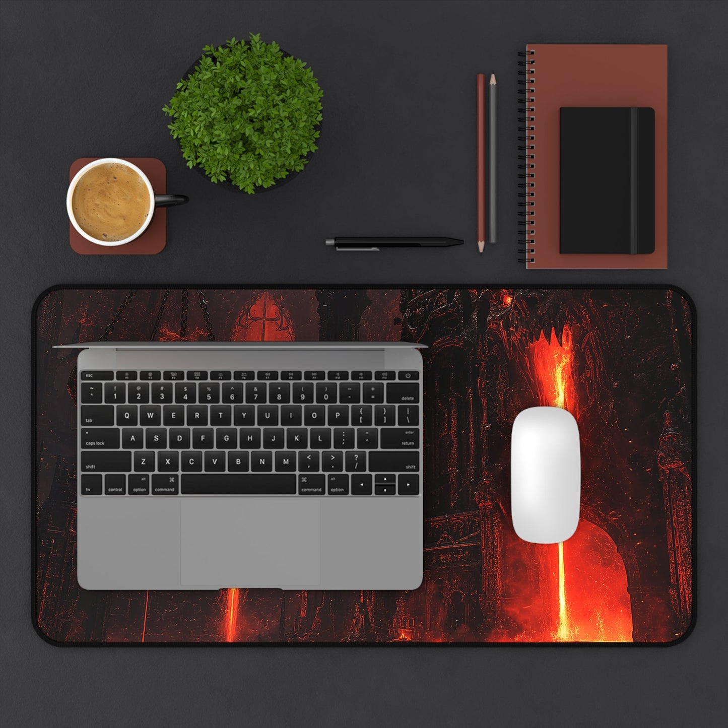 Demon Forge With Molten Metal - Dark Fantasy Gaming Desk Mat - Moikas