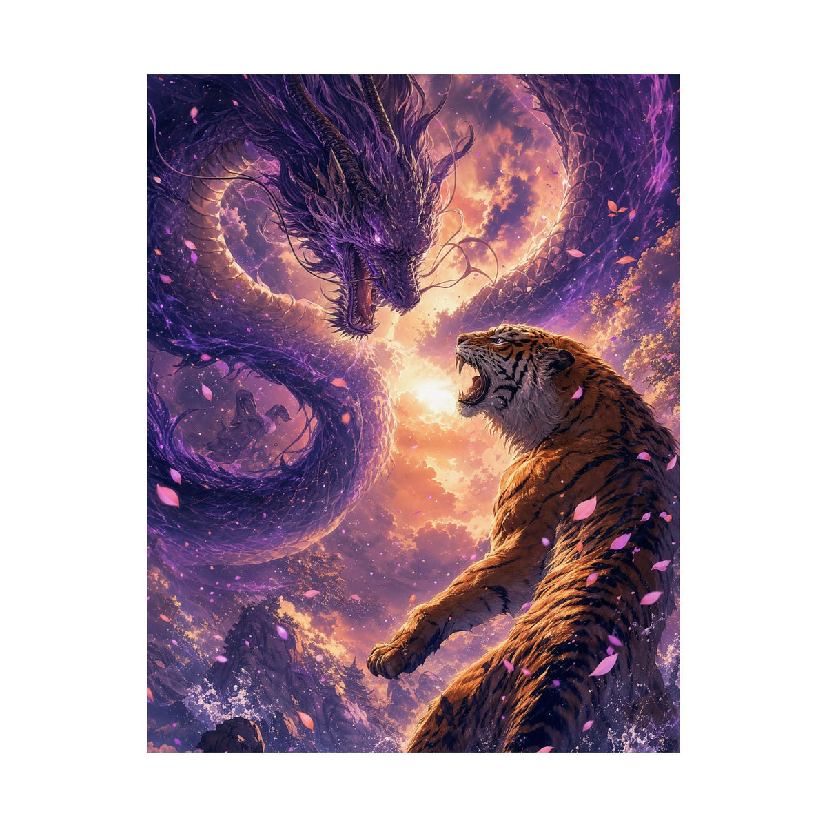 Dragon And Tiger Facing Off - Anime Manga Art Print (Matte Poster) - Moikas