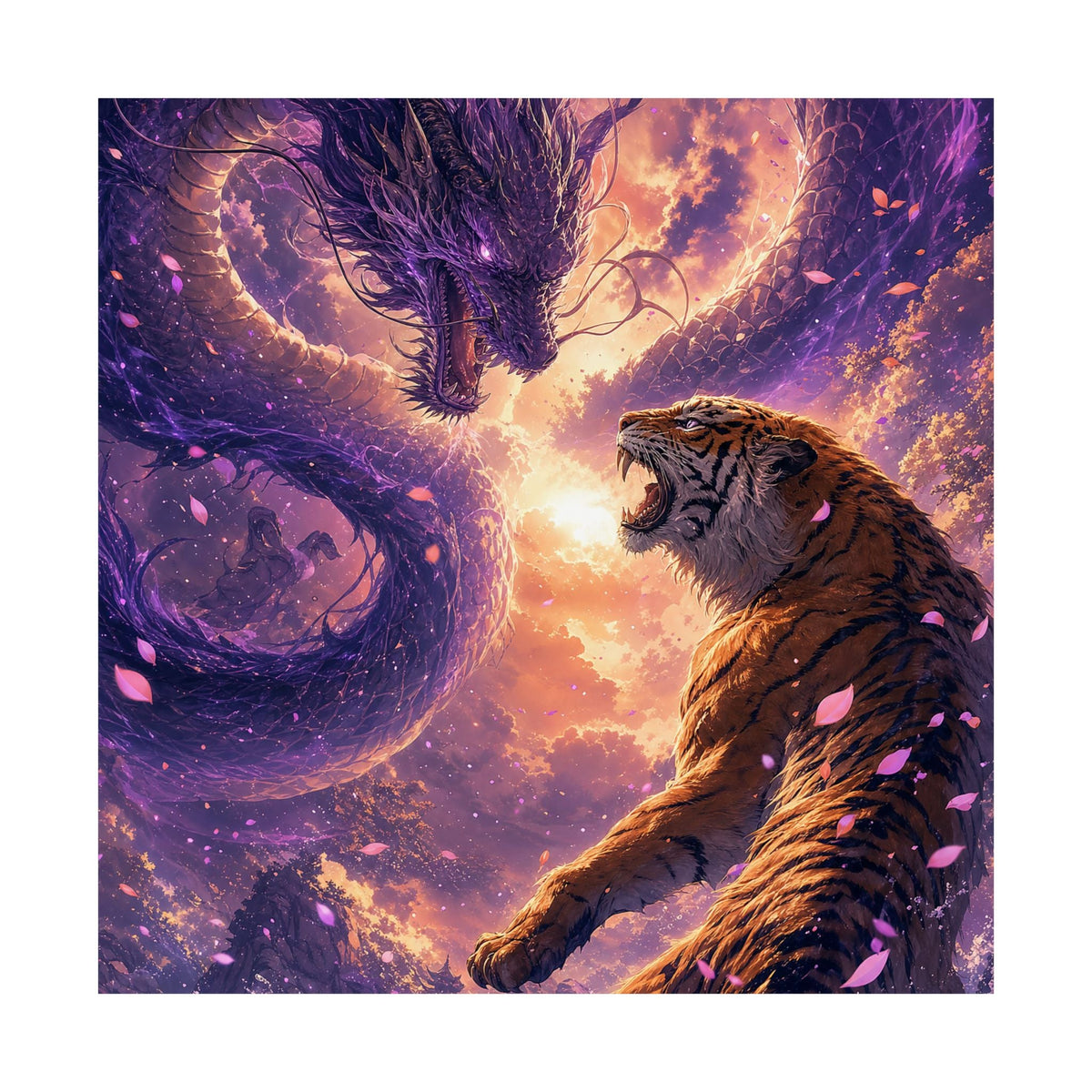 Dragon And Tiger Facing Off - Anime Manga Art Print (Matte Poster) - Moikas
