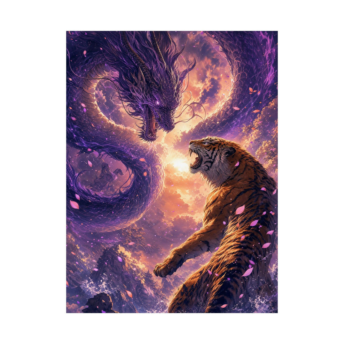 Dragon And Tiger Facing Off - Anime Manga Art Print (Matte Poster) - Moikas