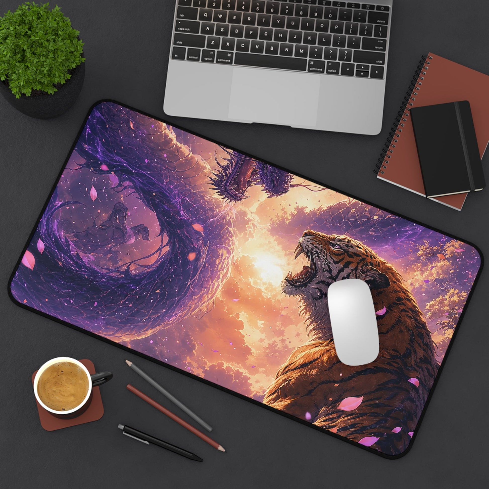 Dragon And Tiger Facing Off - Anime Manga Gaming Desk Mat - Moikas