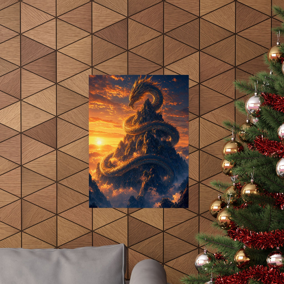 Dragon Coiled Around Mountain - Anime Manga Art Print (Matte Poster) - Moikas