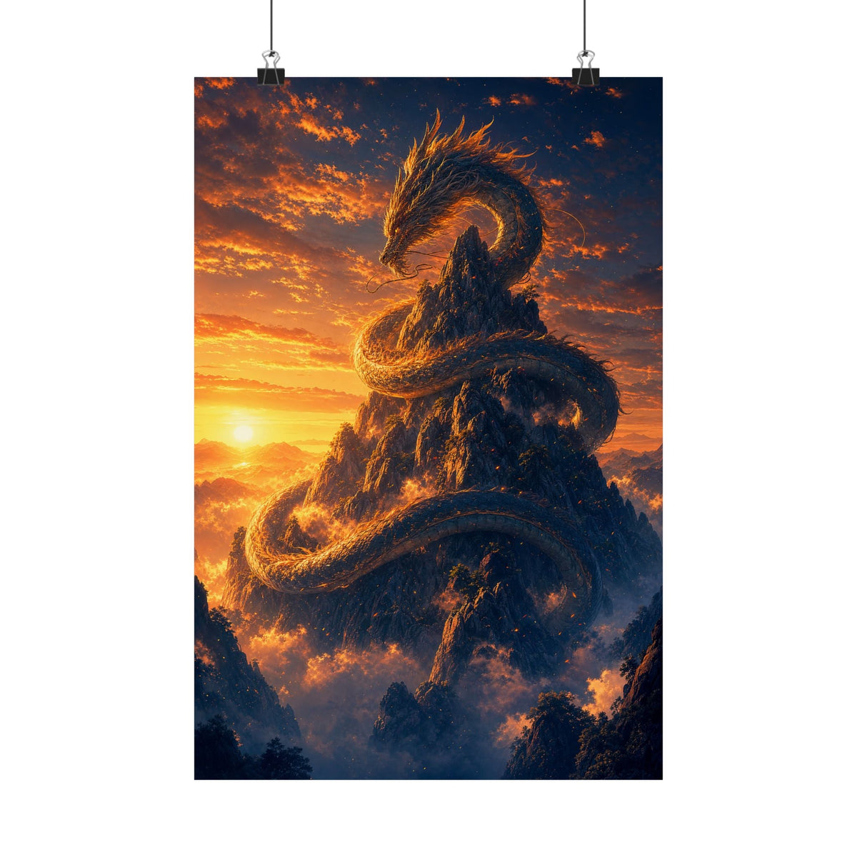 Dragon Coiled Around Mountain - Anime Manga Art Print (Matte Poster) - Moikas