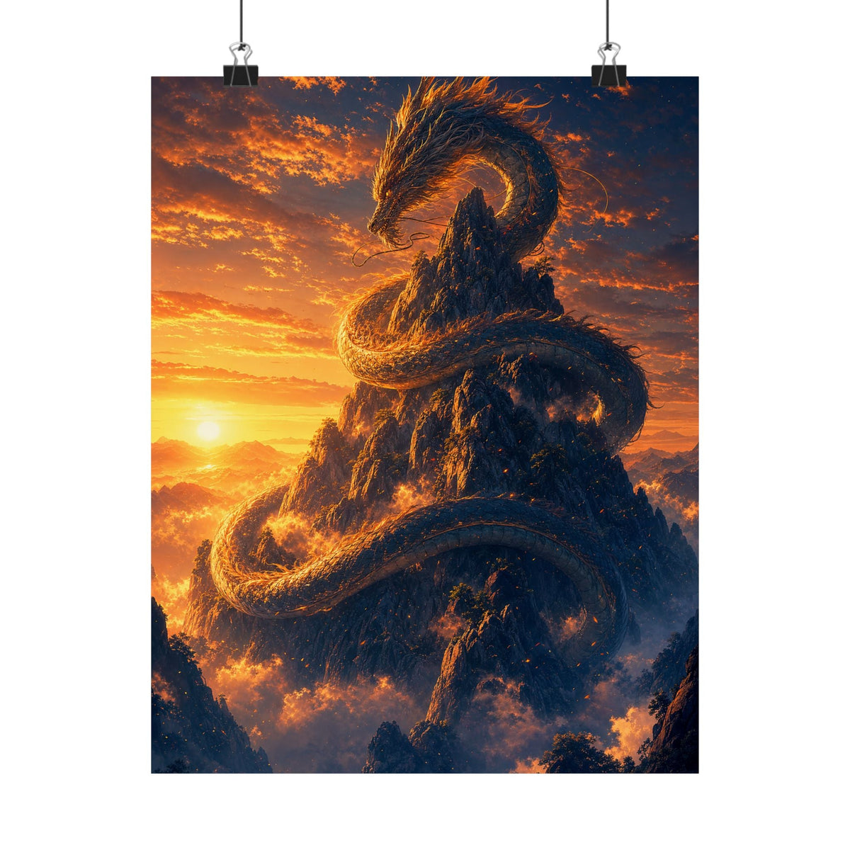 Dragon Coiled Around Mountain - Anime Manga Art Print (Matte Poster) - Moikas