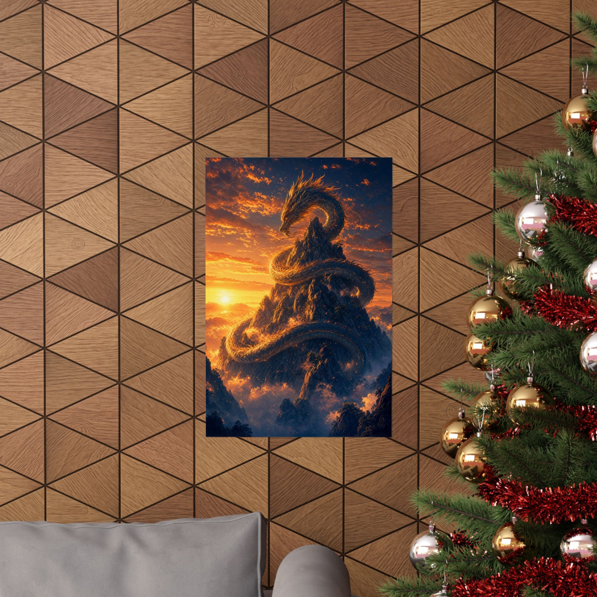 Dragon Coiled Around Mountain - Anime Manga Art Print (Matte Poster) - Moikas