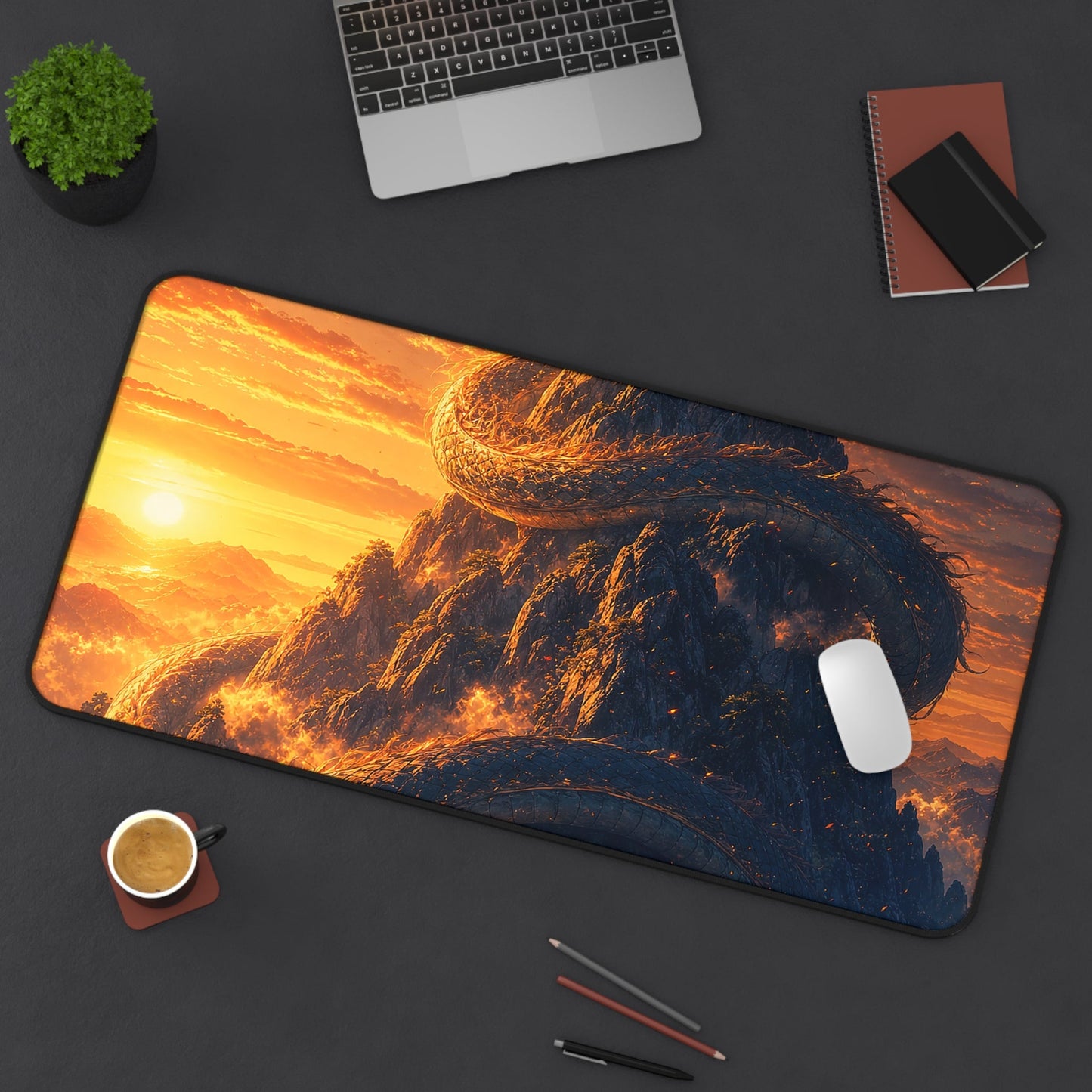 Dragon Coiled Around Mountain - Anime Manga Gaming Desk Mat - Moikas