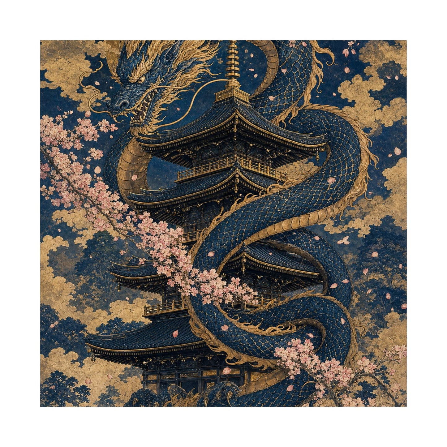 Dragon Coiled Around Pagoda - Japanese Mythology Art Print (Matte Poster) - Moikas