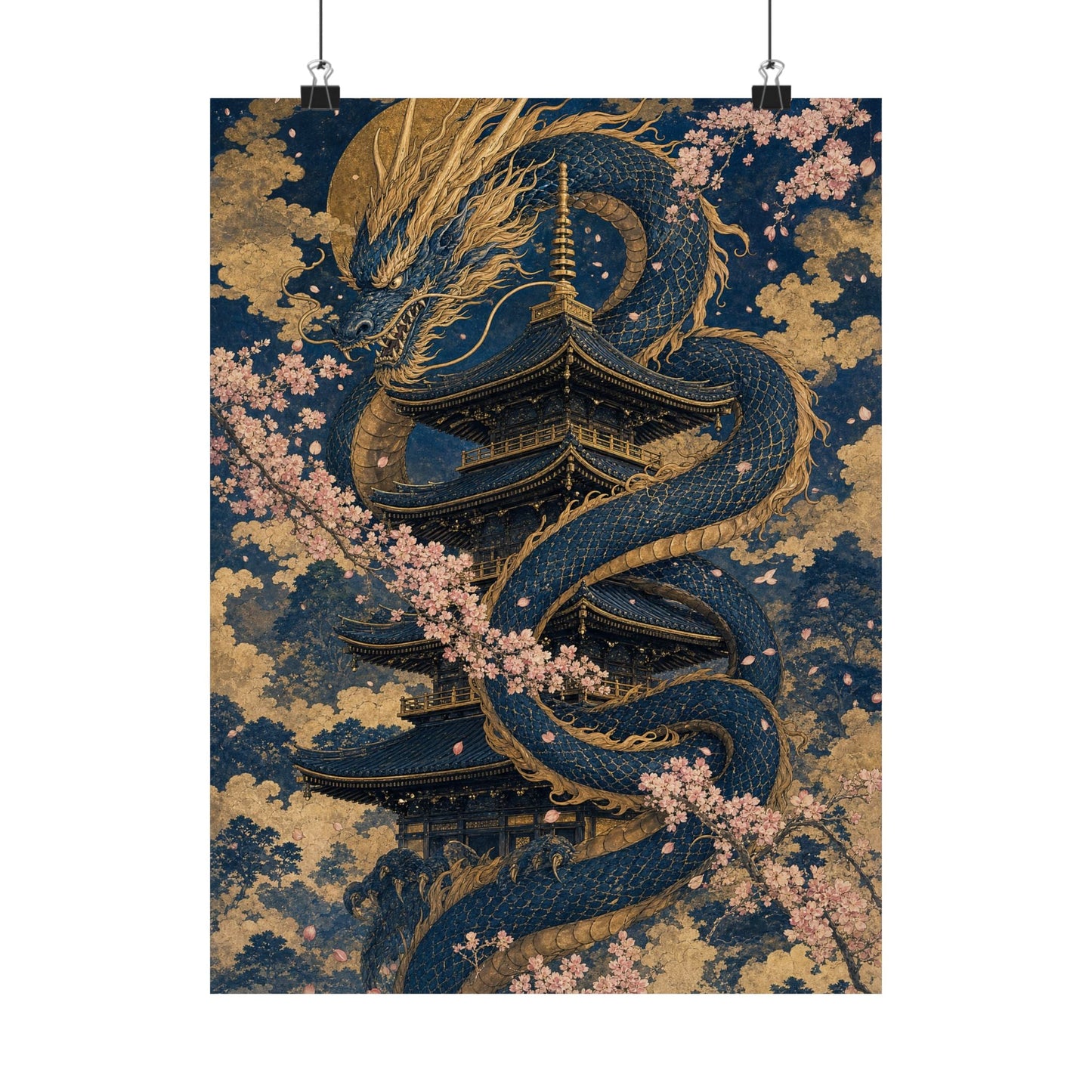 Dragon Coiled Around Pagoda - Japanese Mythology Art Print (Matte Poster) - Moikas