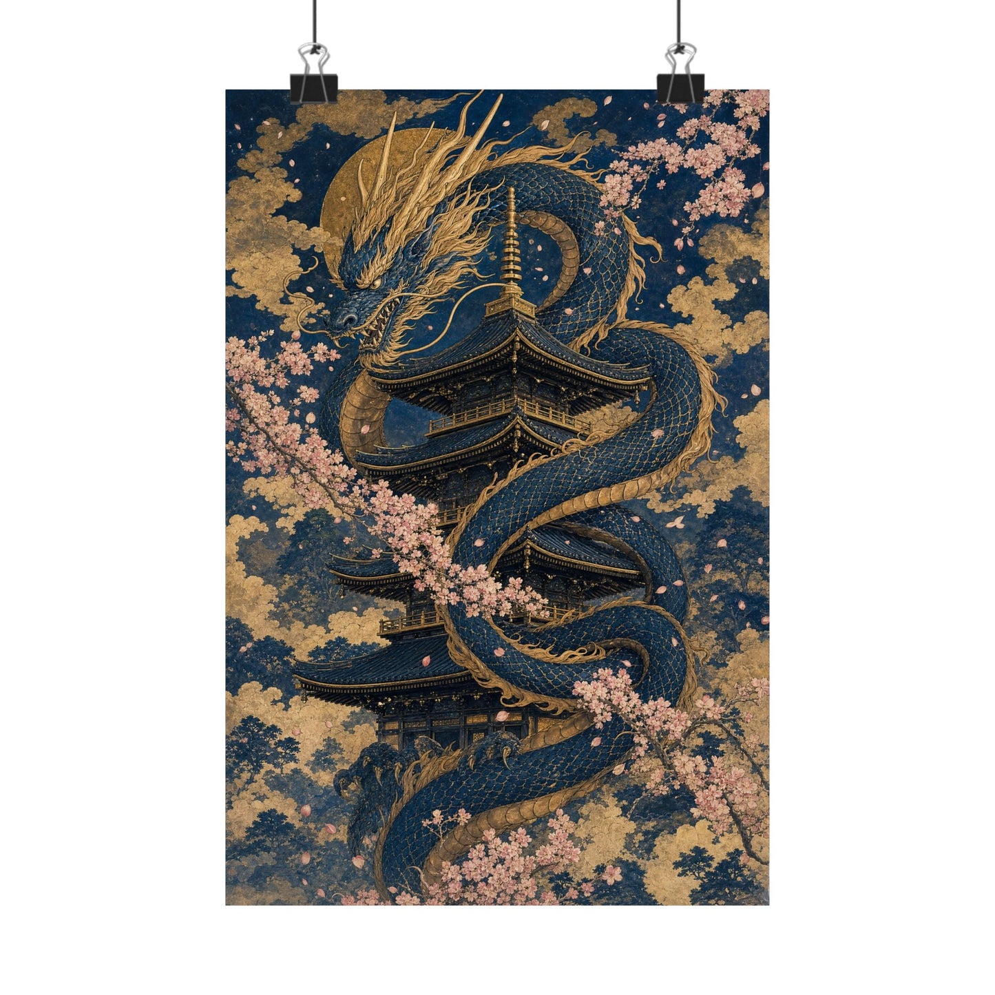 Dragon Coiled Around Pagoda - Japanese Mythology Art Print (Matte Poster) - Moikas