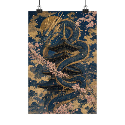 Dragon Coiled Around Pagoda - Japanese Mythology Art Print (Matte Poster) - Moikas