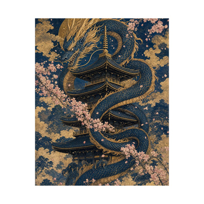 Dragon Coiled Around Pagoda - Japanese Mythology Art Print (Matte Poster) - Moikas