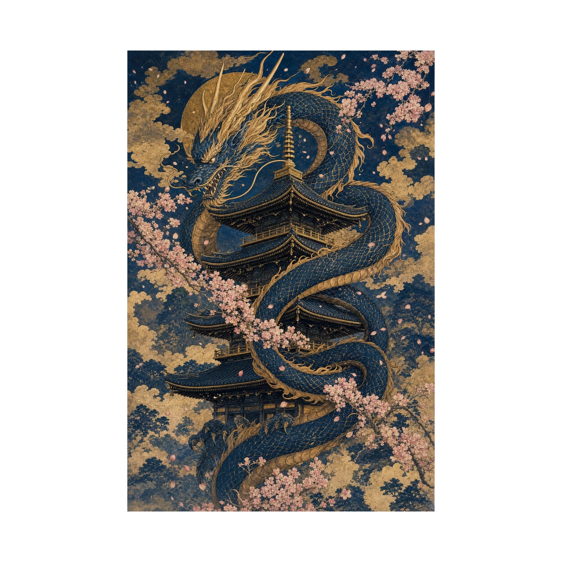 Dragon Coiled Around Pagoda - Japanese Mythology Art Print (Matte Poster) - Moikas