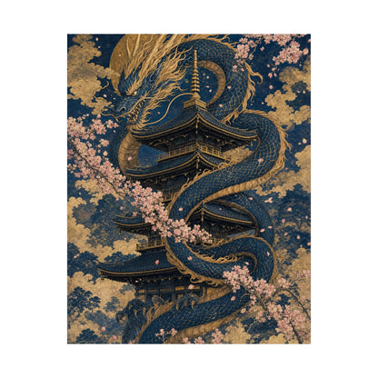 Dragon Coiled Around Pagoda - Japanese Mythology Art Print (Matte Poster) - Moikas