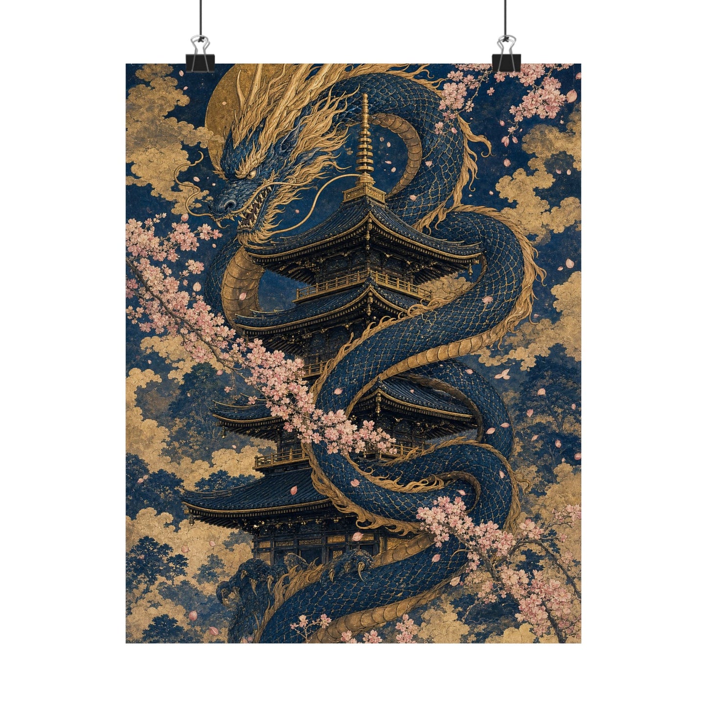 Dragon Coiled Around Pagoda - Japanese Mythology Art Print (Matte Poster) - Moikas