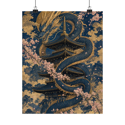 Dragon Coiled Around Pagoda - Japanese Mythology Art Print (Matte Poster) - Moikas