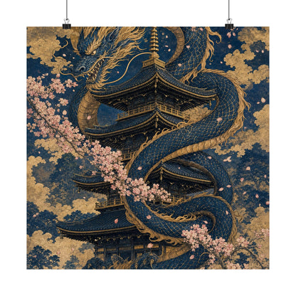Dragon Coiled Around Pagoda - Japanese Mythology Art Print (Matte Poster) - Moikas