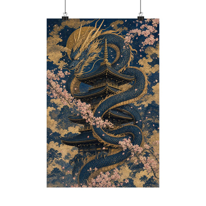 Dragon Coiled Around Pagoda - Japanese Mythology Art Print (Matte Poster) - Moikas