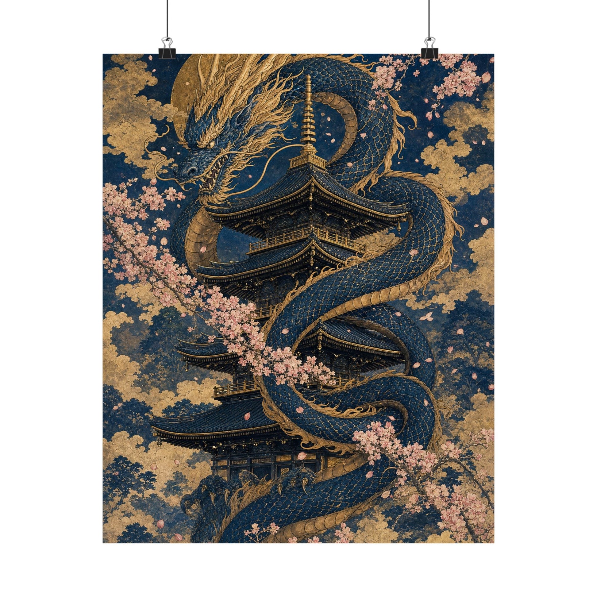 Dragon Coiled Around Pagoda - Japanese Mythology Art Print (Matte Poster) - Moikas