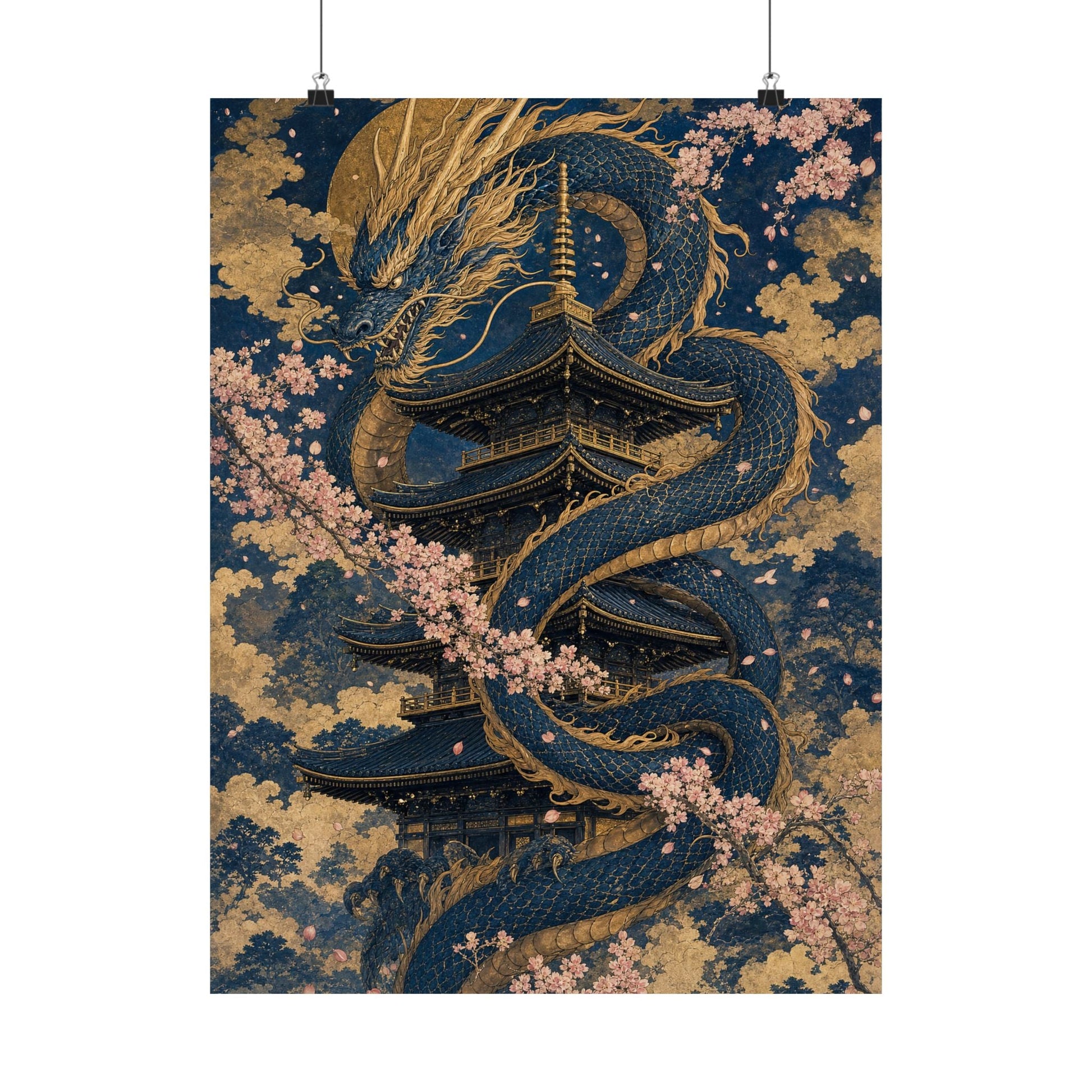 Dragon Coiled Around Pagoda - Japanese Mythology Art Print (Matte Poster) - Moikas