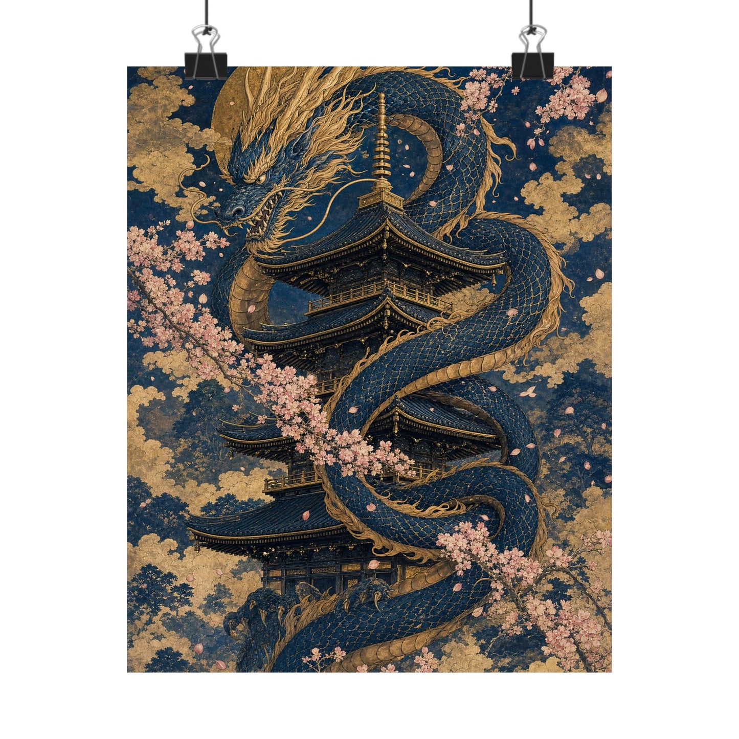 Dragon Coiled Around Pagoda - Japanese Mythology Art Print (Matte Poster) - Moikas