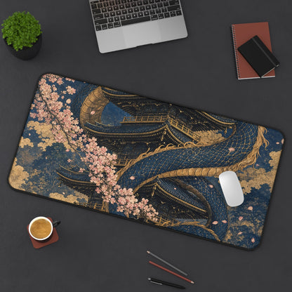 Dragon Coiled Around Pagoda - Japanese Mythology Gaming Desk Mat - Moikas