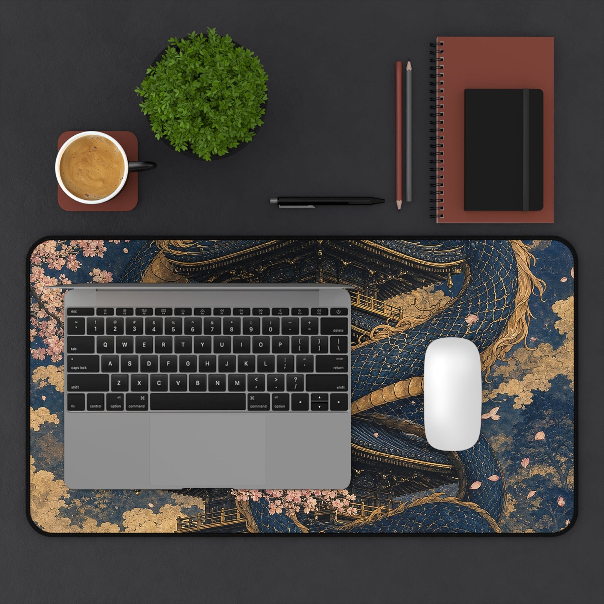 Dragon Coiled Around Pagoda - Japanese Mythology Gaming Desk Mat - Moikas