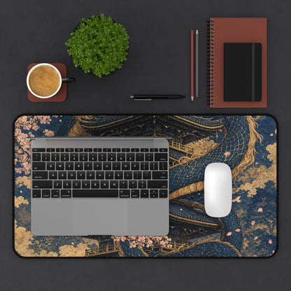 Dragon Coiled Around Pagoda - Japanese Mythology Gaming Desk Mat - Moikas