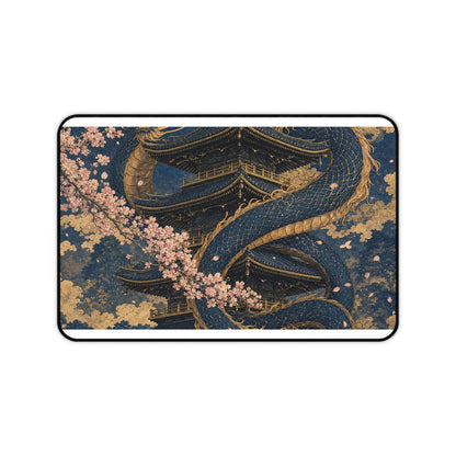 Dragon Coiled Around Pagoda - Japanese Mythology Gaming Desk Mat - Moikas