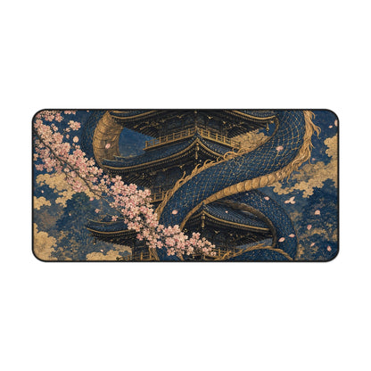 Dragon Coiled Around Pagoda - Japanese Mythology Gaming Desk Mat - Moikas