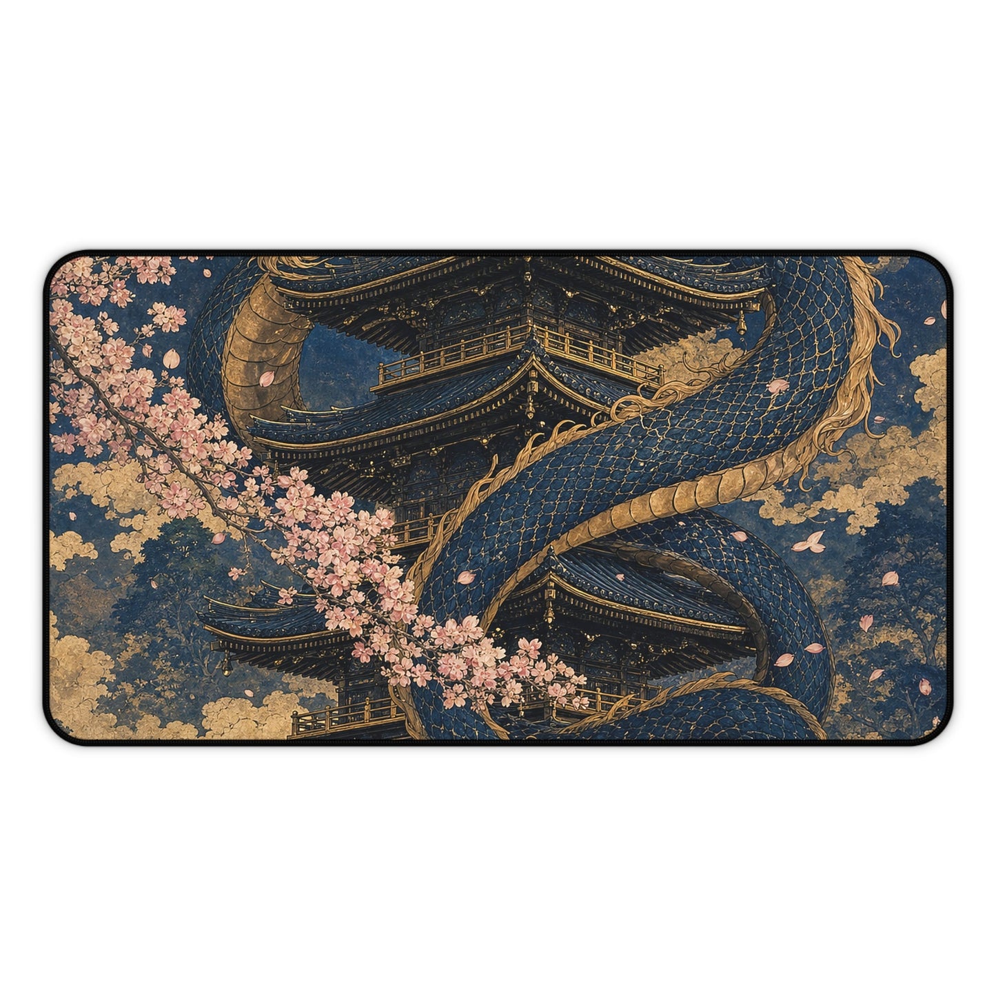 Dragon Coiled Around Pagoda - Japanese Mythology Gaming Desk Mat - Moikas