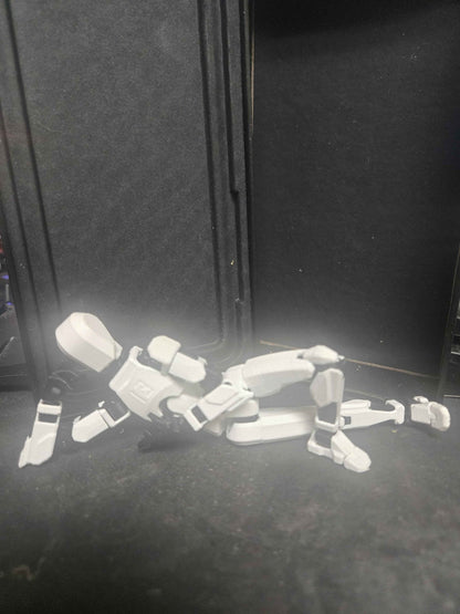 Dummy 13 Poseable Action Figure Starter Kit with Display Stand – White Armor / Black Frame (Unassembled or Fully Assembled) - Moikas