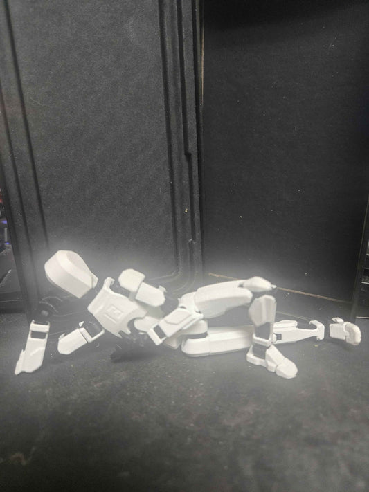 Dummy 13 Poseable Action Figure Starter Kit with Display Stand – White Armor / Black Frame (Unassembled or Fully Assembled) - Moikas