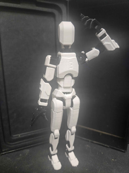 Dummy 13 Poseable Action Figure Starter Kit with Display Stand – White Armor / Black Frame (Unassembled or Fully Assembled) - Moikas