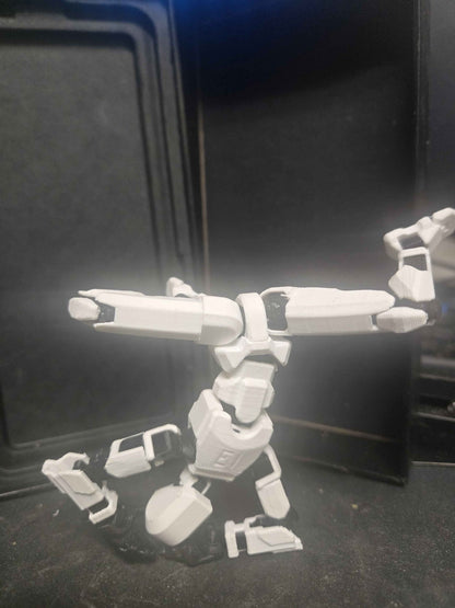 Dummy 13 Poseable Action Figure Starter Kit with Display Stand – White Armor / Black Frame (Unassembled or Fully Assembled) - Moikas