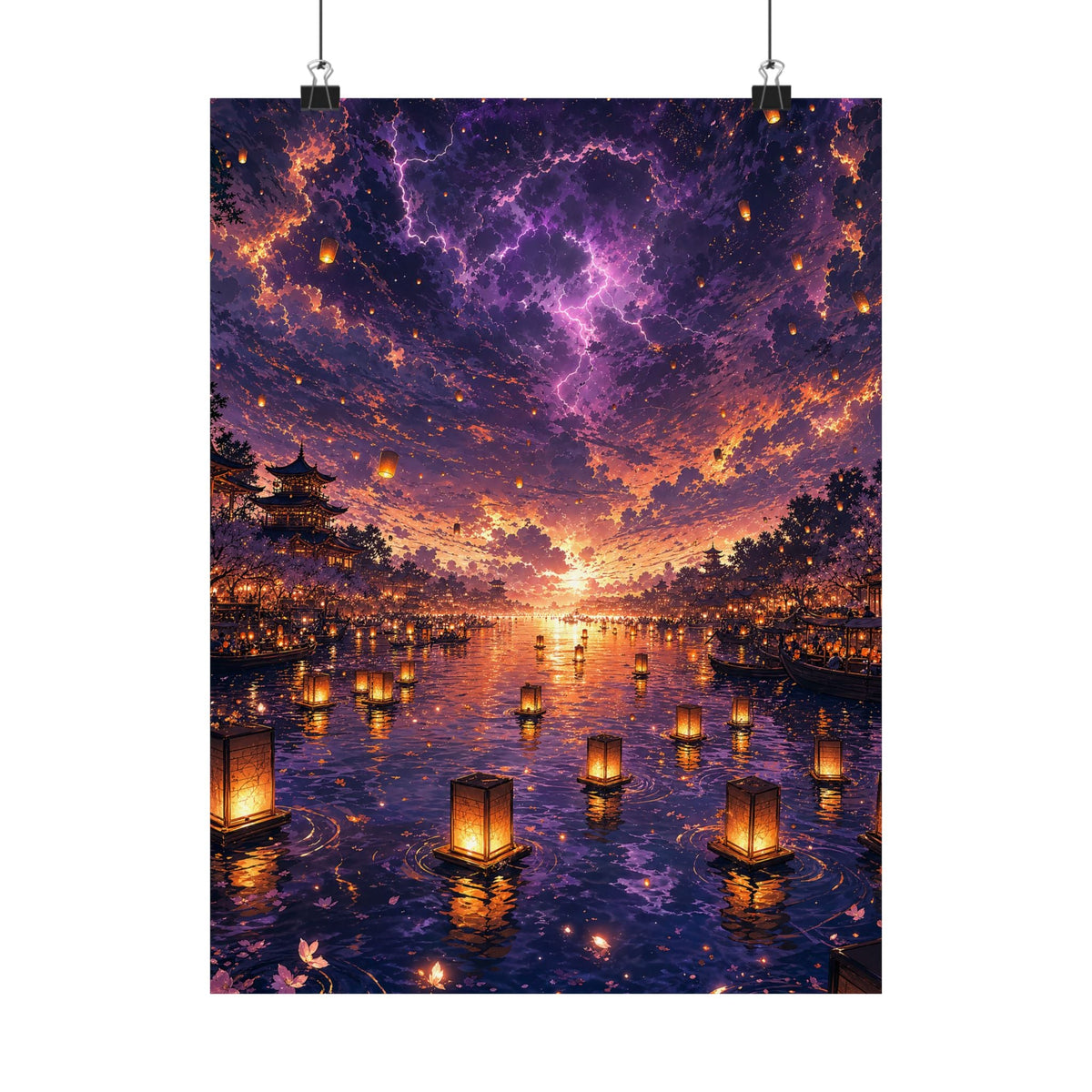 Festival Of Floating Lanterns On Water - Anime Manga Art Print (Matte Poster) - Moikas