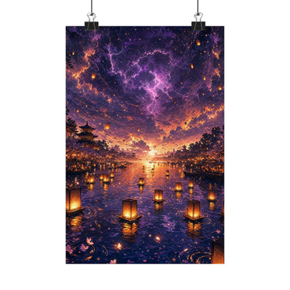 Festival Of Floating Lanterns On Water - Anime Manga Art Print (Matte Poster) - Moikas