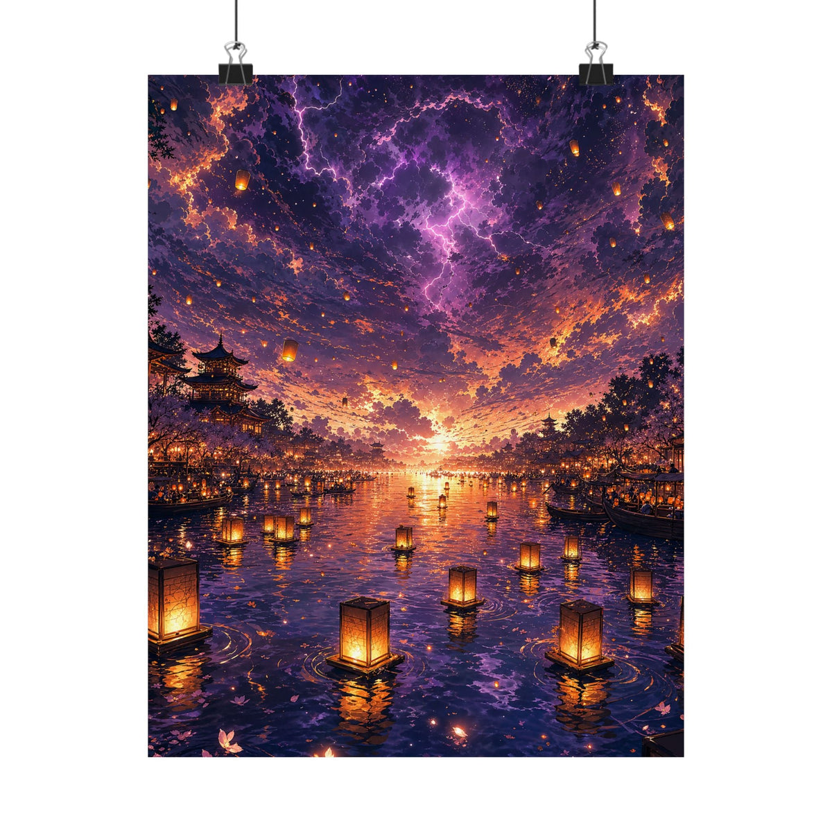 Festival Of Floating Lanterns On Water - Anime Manga Art Print (Matte Poster) - Moikas