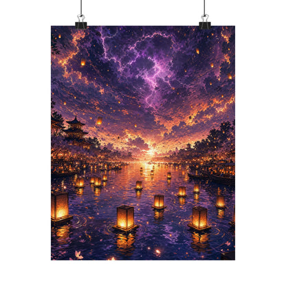 Festival Of Floating Lanterns On Water - Anime Manga Art Print (Matte Poster) - Moikas