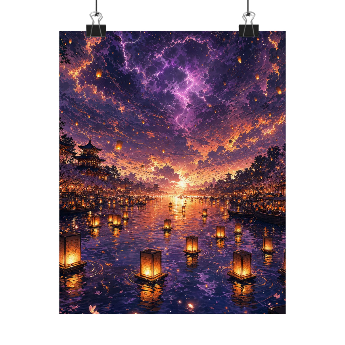 Festival Of Floating Lanterns On Water - Anime Manga Art Print (Matte Poster) - Moikas