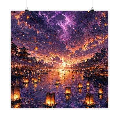 Festival Of Floating Lanterns On Water - Anime Manga Art Print (Matte Poster) - Moikas