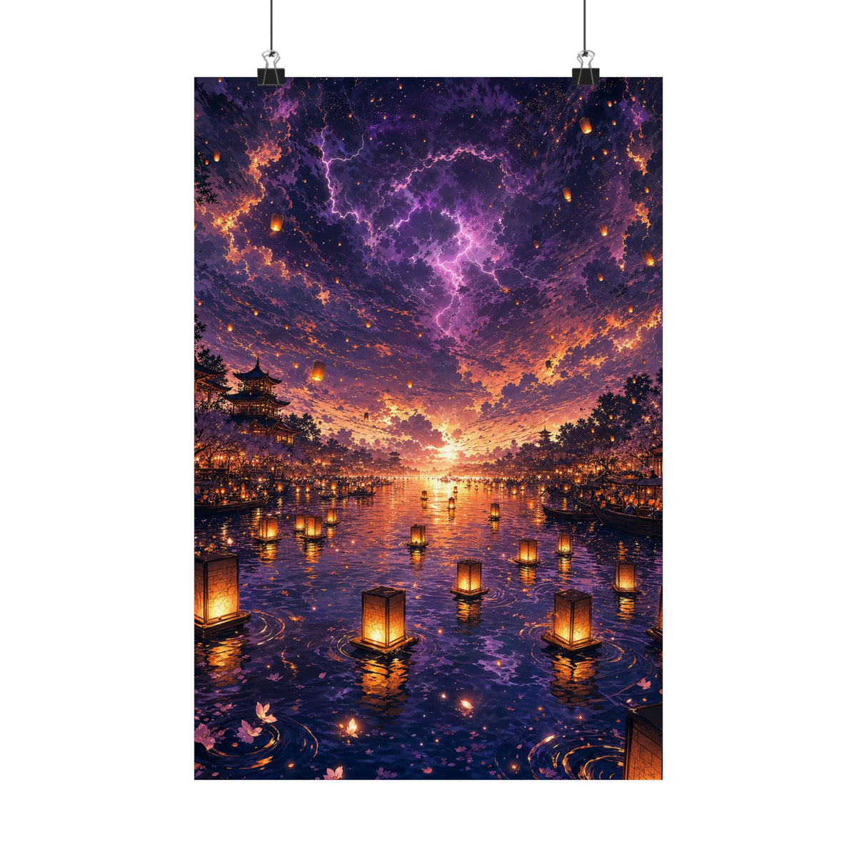 Festival Of Floating Lanterns On Water - Anime Manga Art Print (Matte Poster) - Moikas