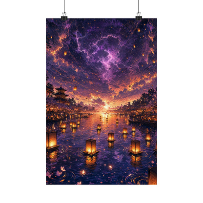Festival Of Floating Lanterns On Water - Anime Manga Art Print (Matte Poster) - Moikas