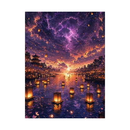 Festival Of Floating Lanterns On Water - Anime Manga Art Print (Matte Poster) - Moikas