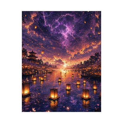 Festival Of Floating Lanterns On Water - Anime Manga Art Print (Matte Poster) - Moikas