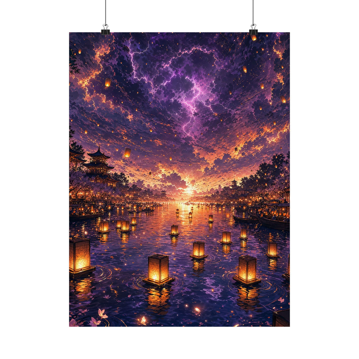 Festival Of Floating Lanterns On Water - Anime Manga Art Print (Matte Poster) - Moikas